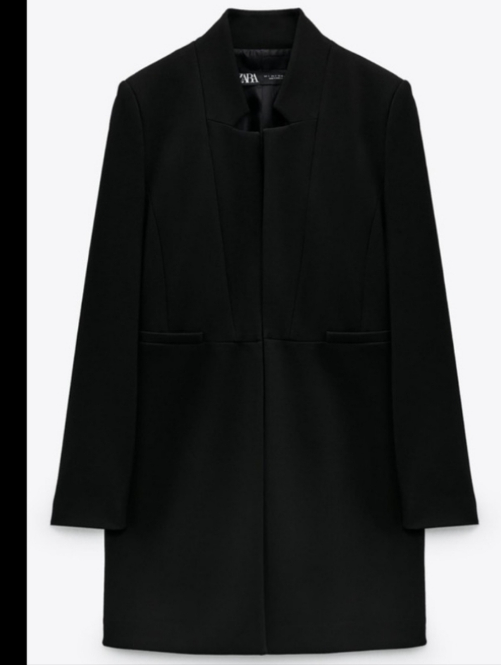 NWT ZARA WOMEN INVERTED LAPEL FROCK COAT LONG BLAZER BLACK Size S - Picture 12 of 16